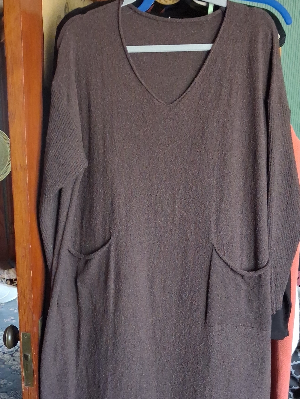 Cozy Brown V-Neck Women's Sweater Dress
